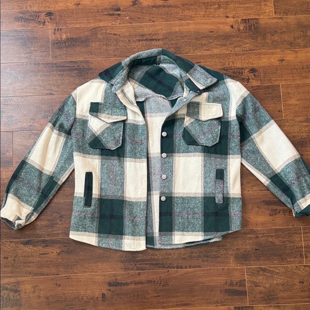 SHEIN Green and Cream Plaid Jacket